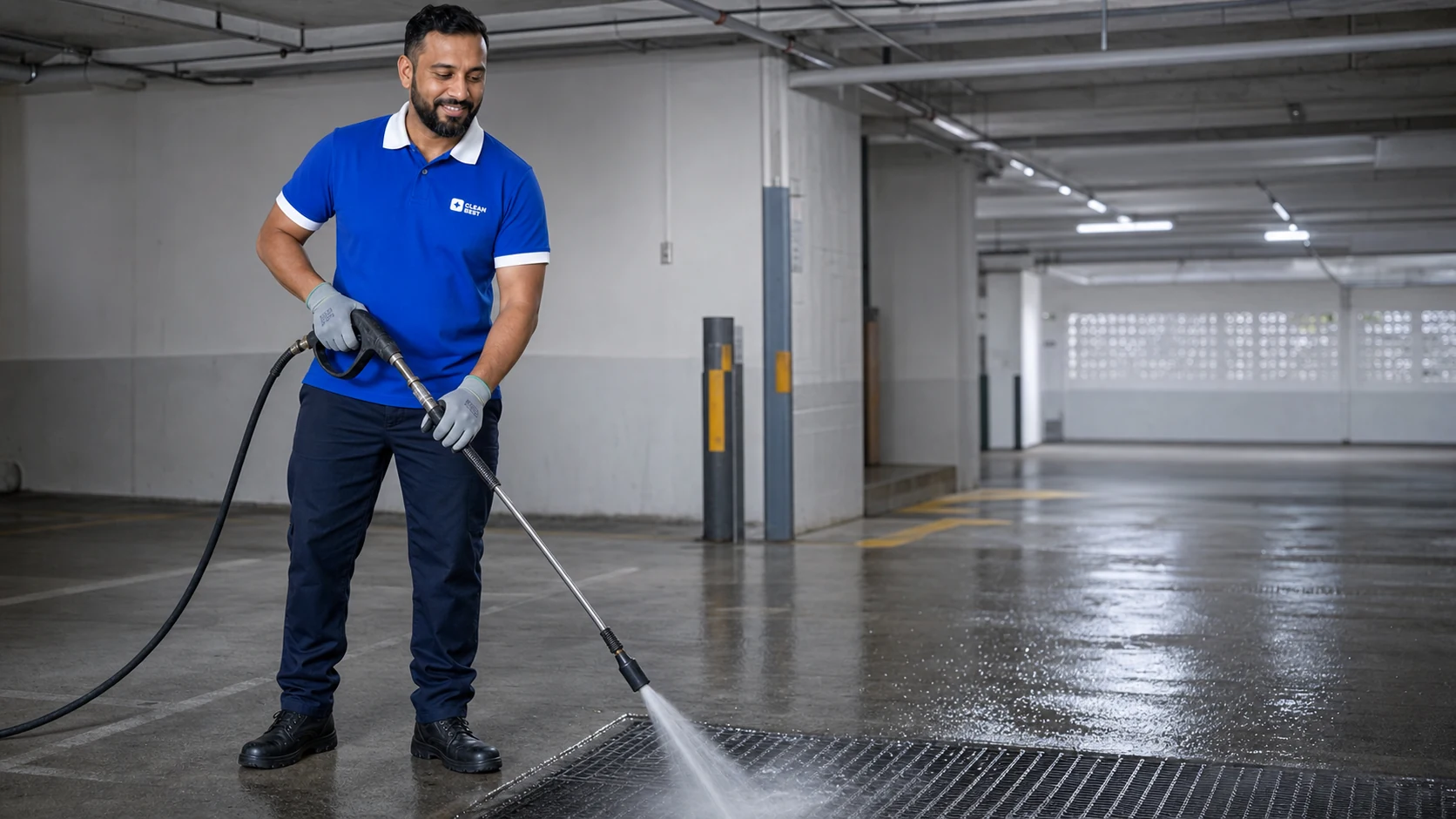 Clean Best cleaner working through the common-area lobby of a managed Sydney building after hours NSW